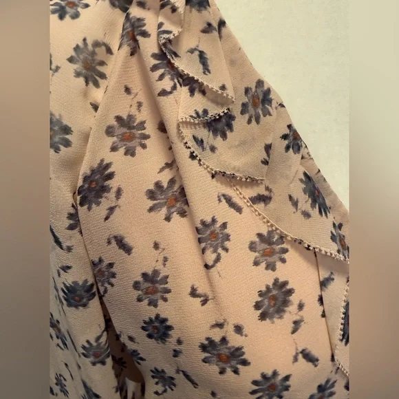 NWOT Joie Blush Pink  Floral Ruffle Tie-Waist Long Sleeve SILK Dress - Picture 4 of 8